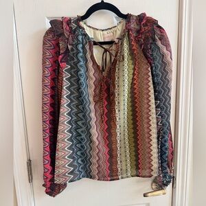 CIEBON Multicolored Zigzag Print Metallic Thread Blouse Size Small